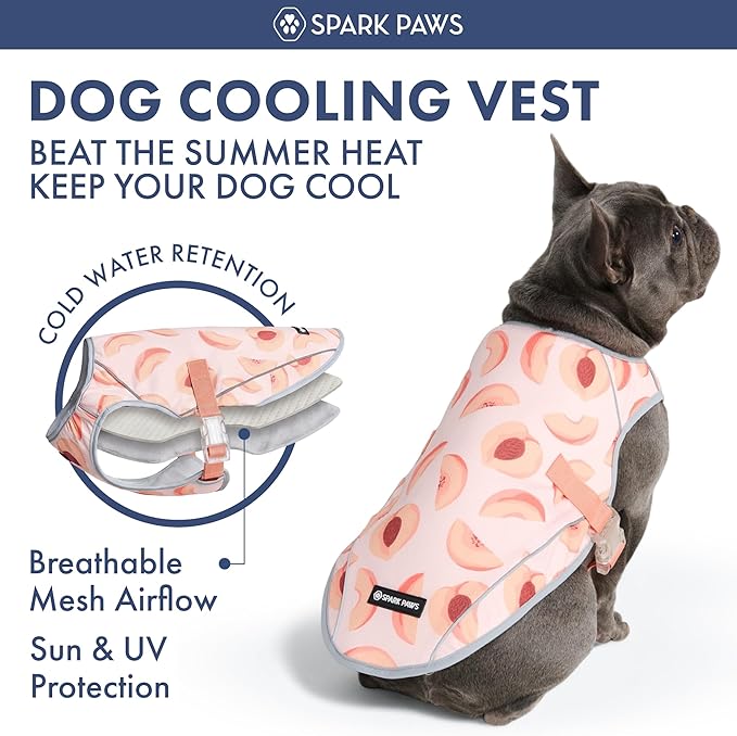 Spark Paws Dog Cooling Vest - SPF 50 UV Sun Protection - Summer Heat Relief Gear for Dogs, Lightweight, Evaporative Cooling - Dog Anxiety Relief Vest During Hot Days - Peaches - Size S