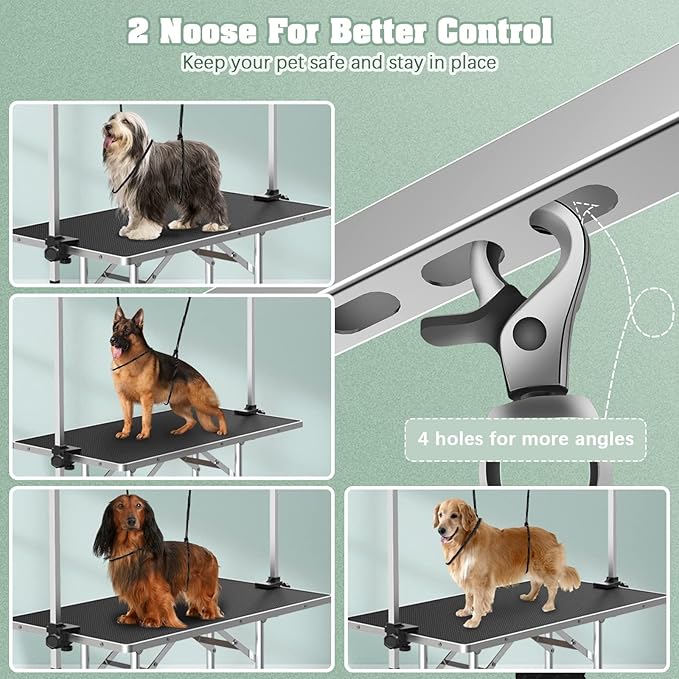 Dog Grooming Table, Adjustable Large Pet Drying Desktop, Foldable Bathing Desk with Arms, Noose, Mesh Tray, Maximum Capacity Up to 330Lb, 42in, Black