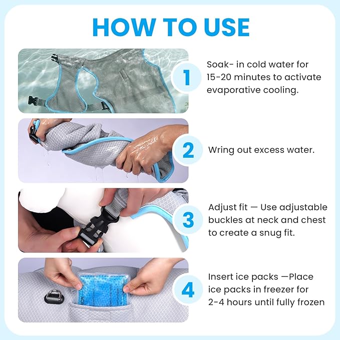 Mora Pets Cooling Vest for Dogs with Ice Pack Evaporation Cooling Fully Adjustable Dog Harness Fit Small Medium Large Dogs Light Blue L
