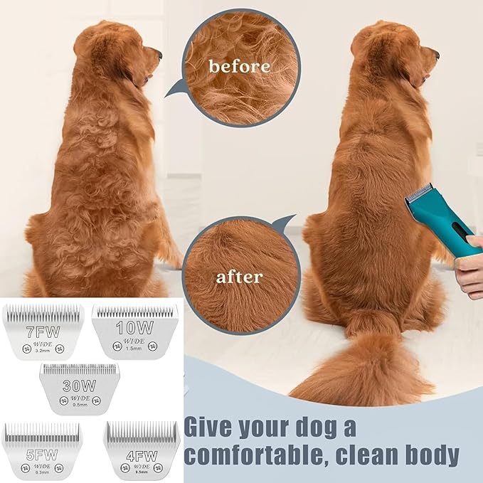 3PCS Wide Blades for Dog Grooming Blades Compatible with Andis,Oster A5,Wahl km10 Dog Clippers Stainless Steel Blades for Animal Dog,Cat,Horse,Silver Size #10W+30W+5FW
