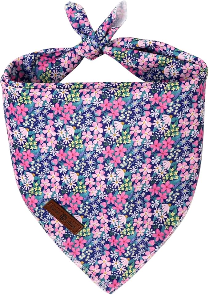 Lionet Paws Spring Summer Dog Bandana Washable Cotton Blue Handkerchief Scarf Triangle Floral Oxalis Bandana for Small Medium Dogs Girl Boy