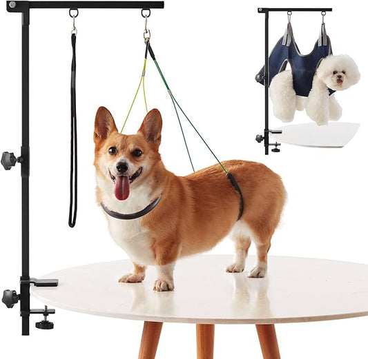 Home Dog Grooming Table Arm with Hammock 35" Height Adjustable Dog Grooming Arm with Clamp No-Sit Haunch Holders Durable(Grooming Table Not Included)