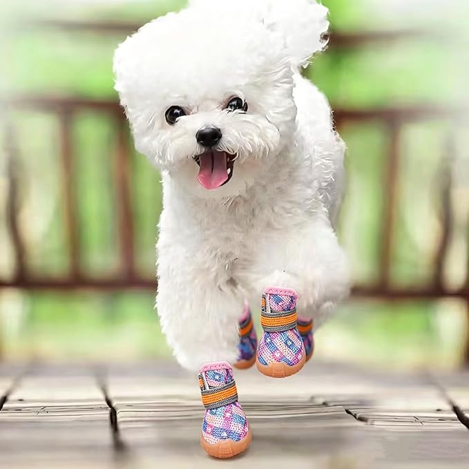 Dog Boots & Paw Protectors for Summer Hot Pavement Puppy Shoes with Anti-Slip Rubber Soles Pet Socks for Small Medium Dogs_5#(Pink)