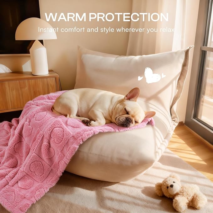 Luciphia 1 Pack 2 Small Dog Blanket Washable Pet Bed Cover Soft Fluffy Puppy Blanket with Premium Fleece 300GSM Cozy Calming Cat Blankets for Indoor Cats Pink/Beige 57x40 inch