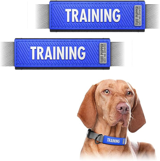 Tuff Pupper 2-Pack Waterproof Collar Sleeves | Fits Any 3/4 Inch Wide Dog Collar | Dual Sided Message | Durable Silicone & Neoprene | Odor & Stink Proof | Easy Slide On & Off (in Training, Small)