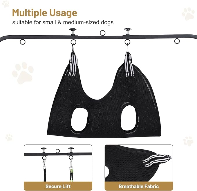 Dog Grooming Table Arm – Adjustable Dog Grooming Arm & Dog Grooming Hammock for Home Use, Grooming Table with Hammock for Nail Trimming, Drying, and Bathing – Fits Small to Large Dogs