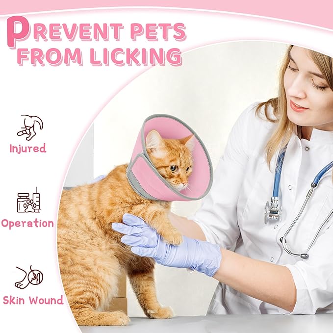 Cat Cone Collar Soft to Stop Licking, Adjustable, Foldable Lightweight Kitten Cones After Surgery Recovery for Cats & Kittens, Cat Cone Alternative, Easy Eating (Solid Pink, L)