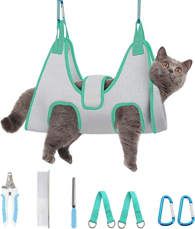 Dog Grooming Hammock, Adjustable Restraint Sling for Nail Trimming, Hands-Free Cat Grooming Harness for Easy Bathing, Haircuts & Claw Care at Home, Grey XS