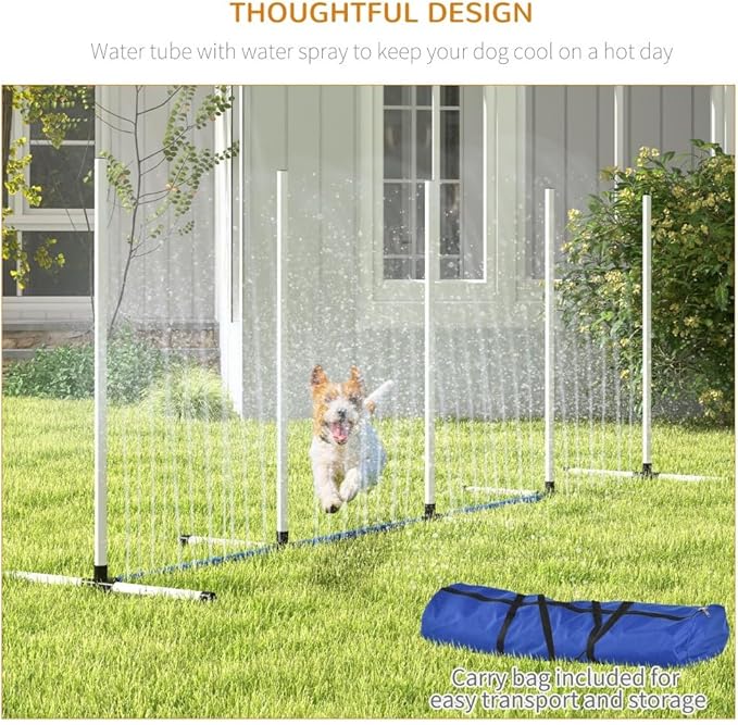 2 Piece Dog Agility Training Equipment Set with Weave Poles, Spray Water Tube, Whistle, Carry Bag, Obstacle Course for Dogs Agility Course for Outdoor, Garden, Backyard (White + Blue, 2 Piece)