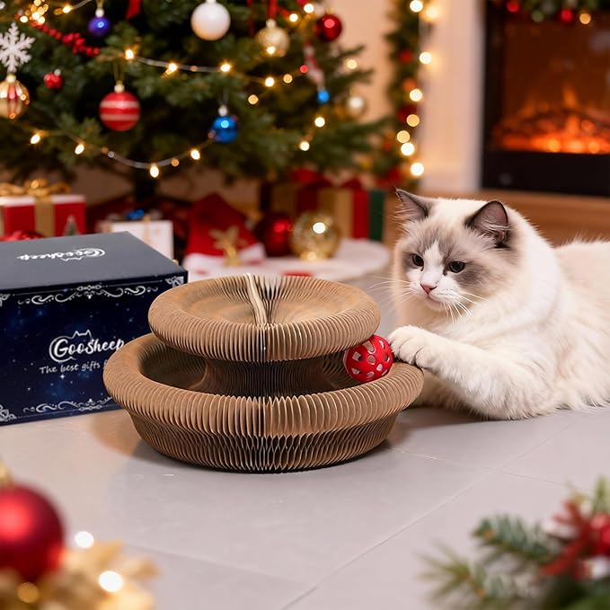 Goosheep Kitty Kurlz Accordion Magic Organ Cat Scratcher Toys for Indoor Cats - Cardboard Cat Scratching Board Ball Scratcher Pad 3 Pack