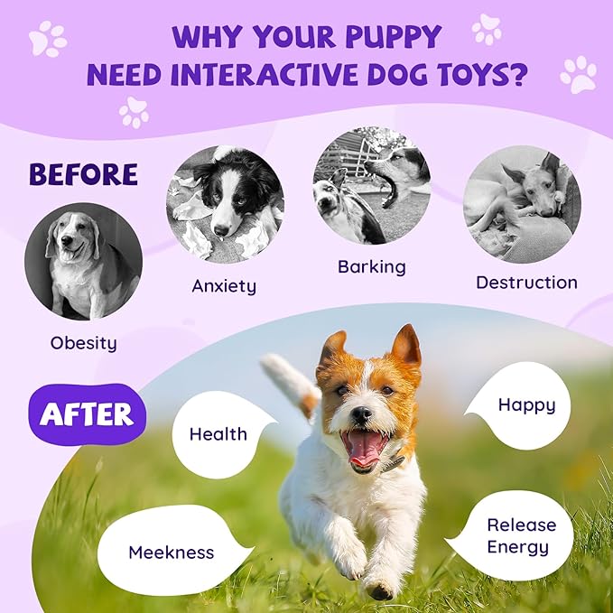 Moving Dog Ball, Jumping Squeaky Interactive Dog Toys, Plush Chew Toys for Medium/Large Dogs, USB Rechargeable (Purple)