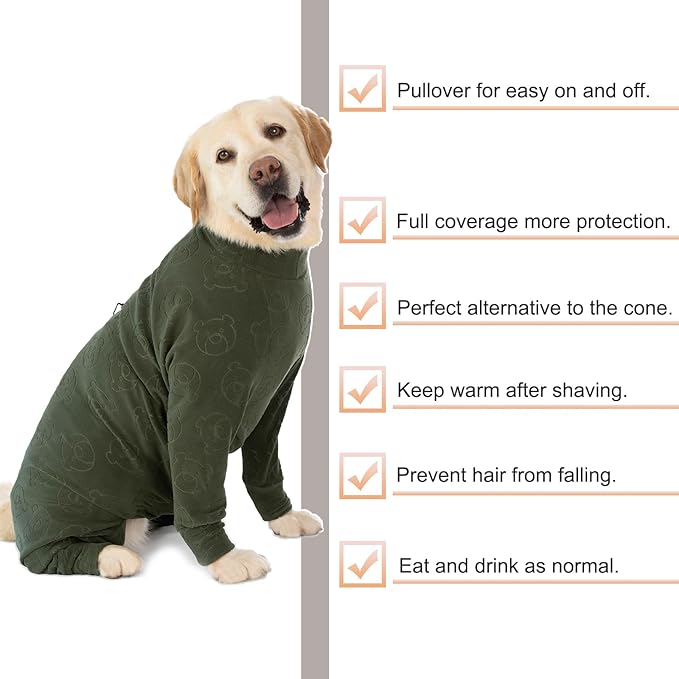 Dog Coats Autumn Winter Jumpsuit for Large Medium Dogs, Warmer Polar Fleece Dog Bodysuit Lightweight Pajamas, Pullover Stretchy Cold Weather Clothes (Dark Green, 7XL)