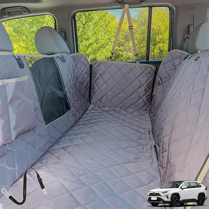 56" Wx60 L Dog Car Seat Cover for SUV & Truck, Heavy Duty 900D Waterproof Pet Hammock with Mesh Window, Odorless Scratchproof Backseat Protector for Large Dogs, Fit Model Y, F-150, RAV4 - Grey
