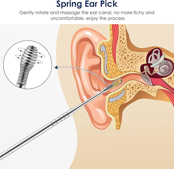 Ear Cleaning Kit,Safe Ear Wax Removal Tool,Earwax Removal Kit,Easy to Use,Painless Ear Pick,with Storage Box and Cleaning Brush (Silver)