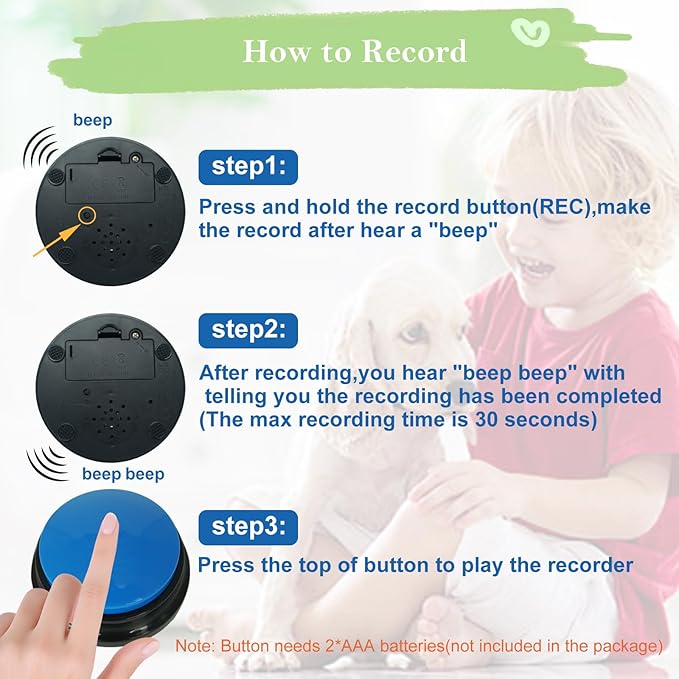 Gelabur Set of 2 Dog Buttons for Communication, Voice Recordable Buttons for Classroom, Dog Training Talking Buttons Starter Set, Pet Easy Speaking Buttons Tools