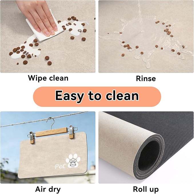 Dog Cat Feeding Mat-Absorbent Pet Bowl Mat for Food and Water, Quick Dry Water Dispenser Mat for Floors with Waterproof Rubber Backing, Puppy Cat Placemat Mats for Messy Drinkers,12"x20",Taupe