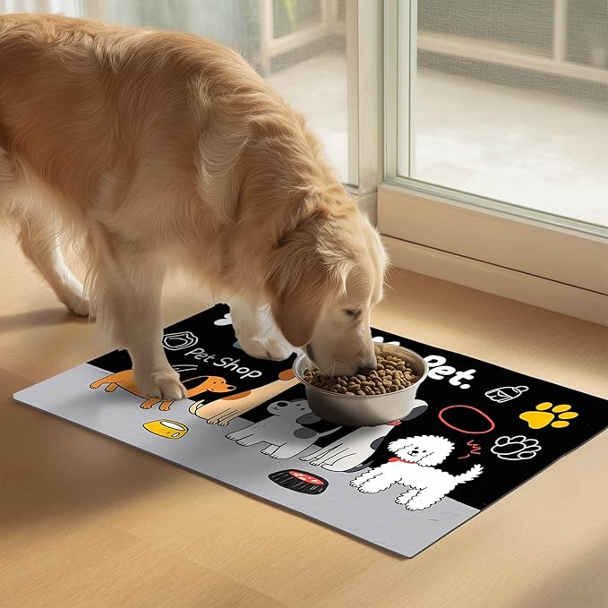 HOMETITUTE Funning My Pet Dog Pattern Dog Feeding Mat Pet Food Mat for Dogs and Cats Cute Puppy Design Pet Bowl Mat with Bone Paw and Non Slip Cat Feeding Mats for Home Kitchen Floor 20" x 12"