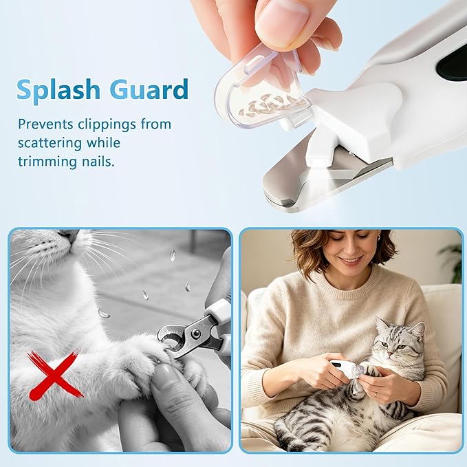 2-in-1 Dog Nail Clippers and Grinder with Light, Quiet Electric Pet Nail Trimmer for Small Medium Large Dogs & Cats, 2 Speeds, Rechargeable, Splash Guard & Safety Lock, Painless Grooming Tool