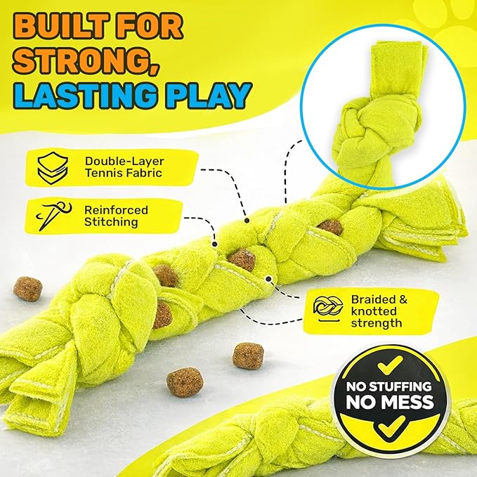 GURU Pet Squeaking Tennis Snuffle Rope Dog Toy with Braided Design - Snuffle Rope for Durable Play - Interactive Dog Toy with Squeakers & Treat Hiding for Stimulation - Dog Snuffle Toy for Active Pets