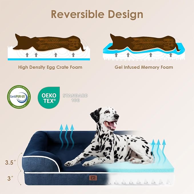 EHEYCIGA Orthopedic Dog Beds for Extra Large Dogs, Waterproof Memory Foam XL Dog Bed with Sides, Non-Slip Bottom and Egg-Crate Foam Big Pet Couch Bed with Washable Removable Cover, Navy