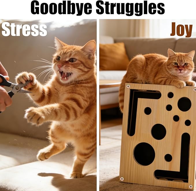 LUMIXA Reinforced Cat Nail File Scratcher Box with 8 Screws, Wooden Enrichment Puzzle Toy for Indoor Cats, Inside Sandpaper Claw Care & Furniture Protection (Assembly Guide Included)