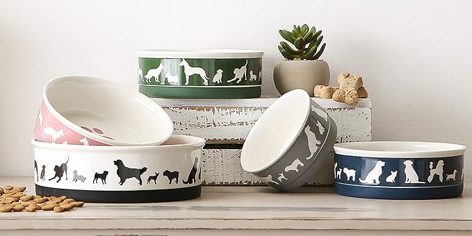 Bone Dry Ceramic Cat Bowls, Microwave & Dishwasher Safe, Large Set, 7.5x2.4, Navy, 2 Count
