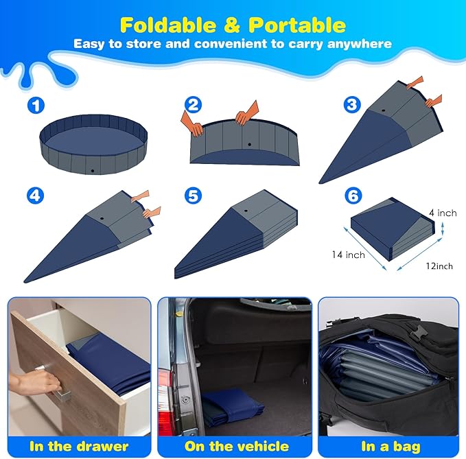 Jecoo Dog Pool for Large Dogs Kiddie Pool Hard Plastic Foldable Dog Bathing Tub Portable Outside Kids Swimming for Pets and Dogs Outdoor Backyard