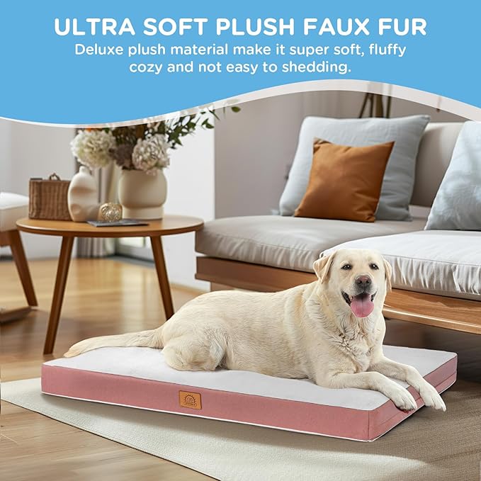 Sunheir Washable Medium Dog Bed Covers Soft Plush Replacement, Waterproof Dog Bed Liner, Pet Bed Cover with Zipper 30x20x3 Inches, Pink, Cover Only