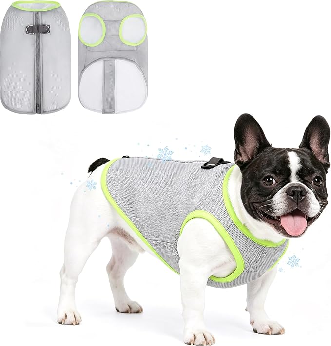 KOOLTAIL Dog Cooling Vest, Sun Protection Easy on off Cooling Pet Shirt Harness with Zipper & Leash Ring, Breathable Summer Quick Dry Clothes, Relief in Hot Weather for Small Medium Large Dogs, Grey M