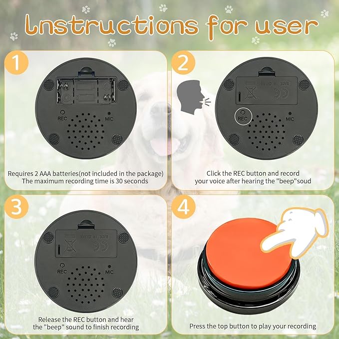 RIBOSY Set of 6 Dog Buttons, Recordable Button, Dog Training Buzzer with 50 Stickers, Record Playback Your Own Message to Teach Your Dogs Voice What They Want