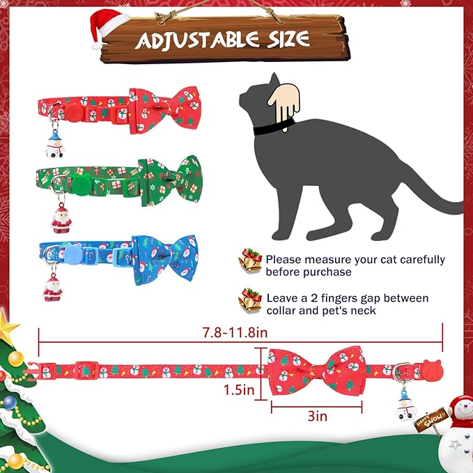 PUPTECK Cat Collar Breakaway with Bells, Kitten Collar Outfit Adjustable for Girl Boy Small Pet Puppy Bunny, Cute Costume Accessory with Safety Release Buckle (Bowtie-Christmas)