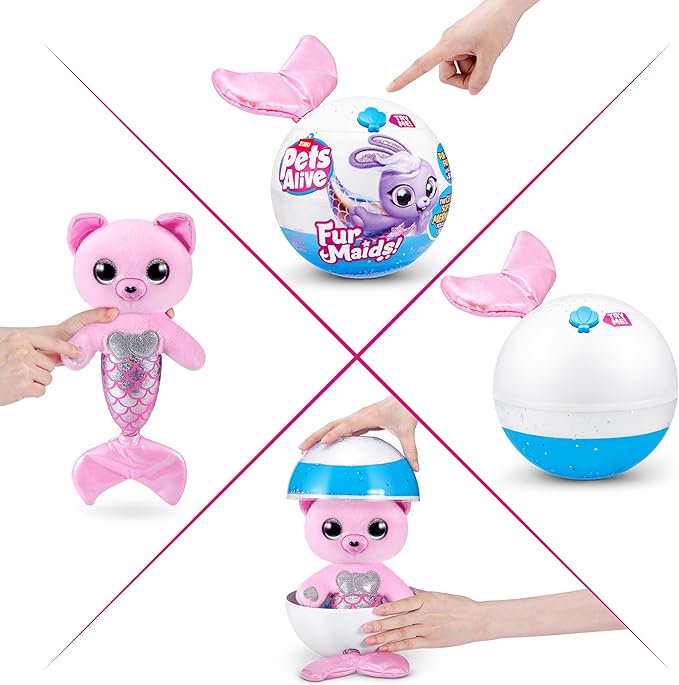 Pets Alive Furmaids by ZURU Mermaid Plush Interactive Lights Sounds Girls Toy (Pink Kitten)