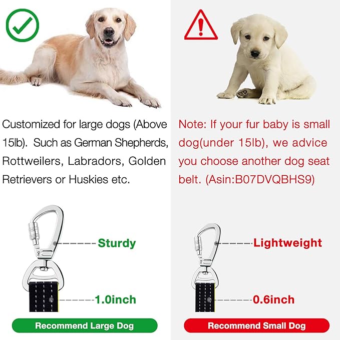 Dog Seat Belts for Cars of Small/Medium/Large Dogs,Adjustable Pet Seat Belt for Dog Harness with Dual Safe Bolt Hook and Elastic Durable Nylon Dog Safety Belt for Car