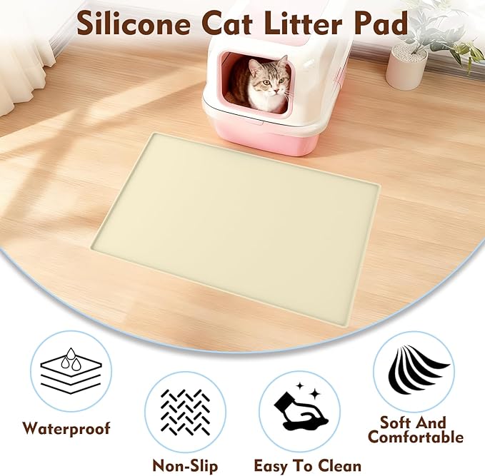 Cat Litter Mat 24" x 16",Soft Silicone Material, Easy Clean Waterproof No Slip Litter Tray Mat, Durable Cat Mat For Indoor,Garden