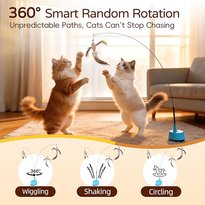 Interactive Cat Toys for Indoor Cats, Automatic Flying Bird Feather Toy, Rechargable Electric Cat Teaser Enrichment, 5-Minute Auto-Pause Smart Self-Play Teaser