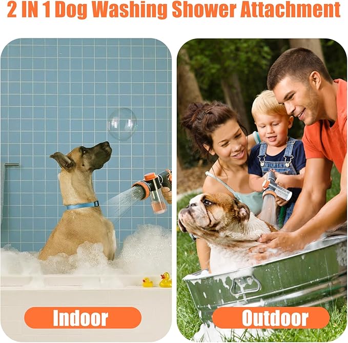 Dog Shower Attachment with Metal 3-Way Shower Diverter & 10inches Shower Hose for Bathroom Showr Arm, Dog Wash Hose Nozzle Sprayer for Easy Pet Bathing Dog Washing Hose Attachment