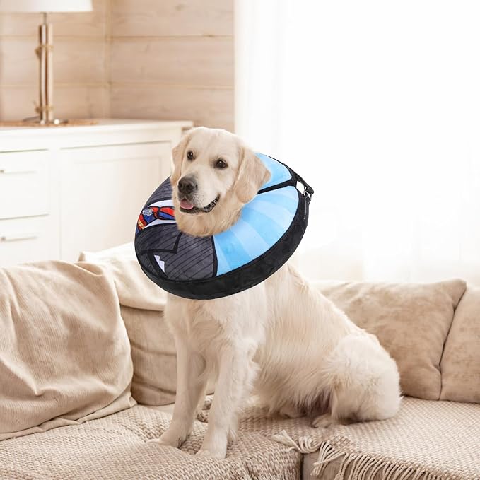 SCENEREAL Dog Cone Alternative After Surgery Donut Collar, Soft Pet Recovery Pillow Collar for Medium Large Dogs, Inflatable Adjustable Neck Collars to Prevent Licking, Black Suit S