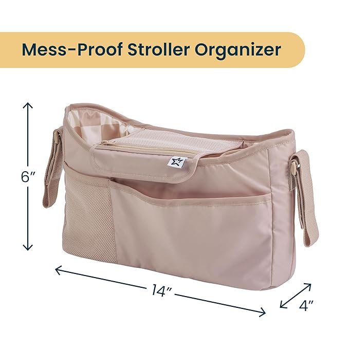 Tiny Twinkle Universal Stroller Organizer with Adjustable Strap | Waterproof Stroller Caddy Fits Baby Jogger, Nuna, Graco, Donna and Bugaboo Strollers (Beige Checkers）