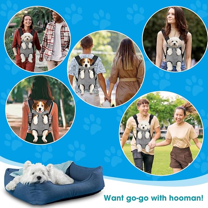 Dog Backpack Carrier, Front Pocket for Essentials, Legs Out Carrying Sling Travel Bag for Small Medium Dogs 4-7 Lbs, Soft Wearable Puppy Chest Carry Backpacks for Walking/Hiking/Camping/Traveling