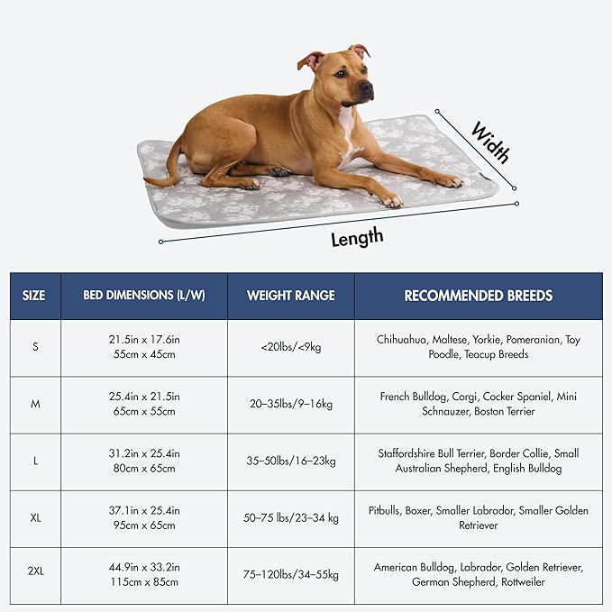 Spark Paws Cooling Mat for Dogs - Self Cooling Dog Mat & Pet Cooling Pad for Large, Medium & Small Dogs - Non-Toxic, Non-Gel Washable Cooling Bed - Cloud Grey - Size S