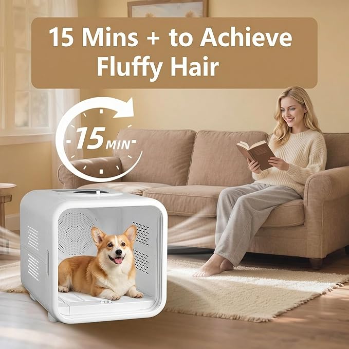 Ultra-Quiet Pet Dryer Box for Cats and Small Dogs - 360° Fast Drying, Adjustable Temperature, Transparent Design, Stress-Free Hands-Free Grooming Solution