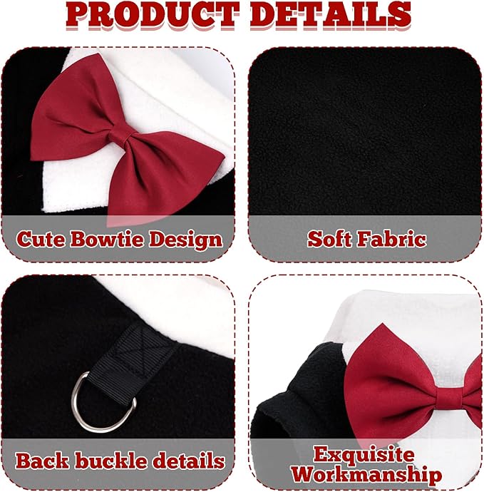 Dog Suit with Bow Tie Pet Tuxedo for Small Medium Dogs Cats Formal Clothes Puppy Outfits for Halloween Wedding Birthday (Black, Large)