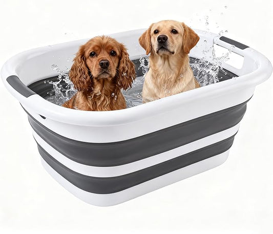 26L/40L Large Collapsible Mop Bucket with Handle for Cleaning, Silicone Portable Pet Bathtub for Puppy Small Dogs Cats, Foldable Laundry Basket Hamper Clothes Storage Bin Space Saving Design (40L)