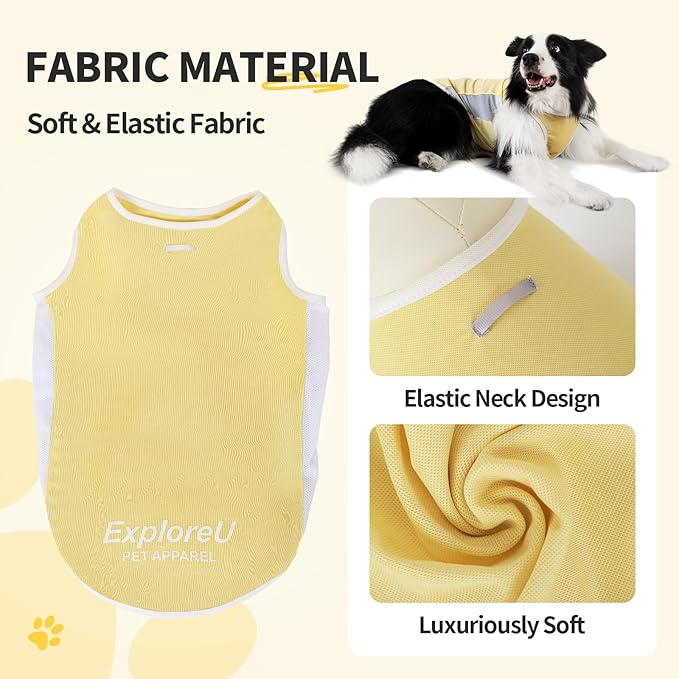 Dog Shirt, Cooling Vest Lightweight Breathable, Dog T-Shirts All-Season Sun Protection Quick Dry Soft Stretchy Reflective Tank Top - Small Medium Large Dogs (Melon Green+Soft Yellow, Large)