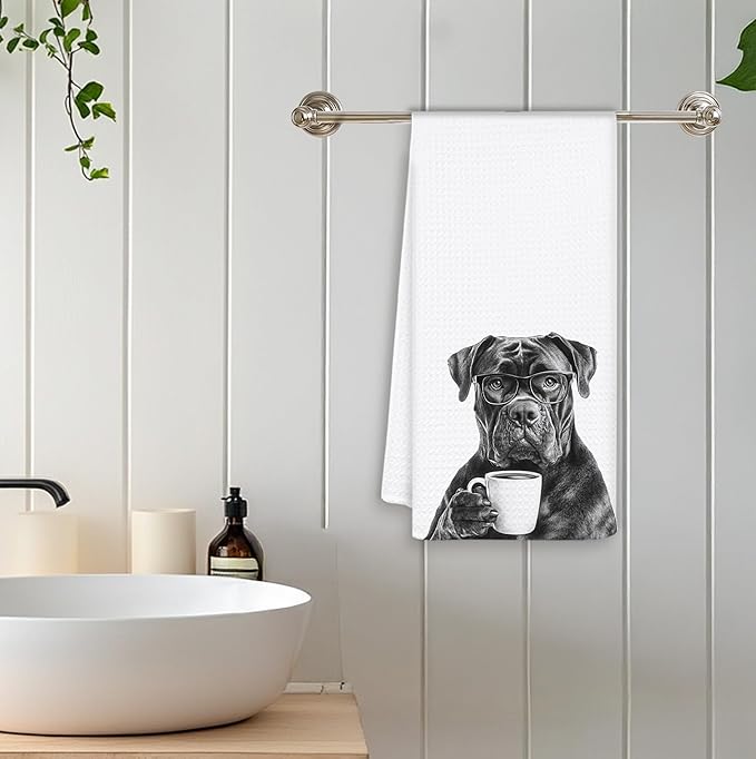 Funny Cane Corso Kitchen Towels, Cane Corso Gifts Dish Tea Towels, Black and White Dog Lovers Owner Gifts Hand Towel for Kitchen, Coffee Bar Station Decor, 16x24 Inch