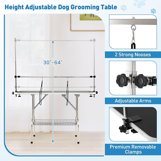Giantex 47'' Dog Grooming Table with Adjustable Arm & 2 Nooses, Foldable Pet Grooming Station with Non-Slip Waterproof Surface, Mesh Storage Tray, Heavy Duty for Small to Large Dogs
