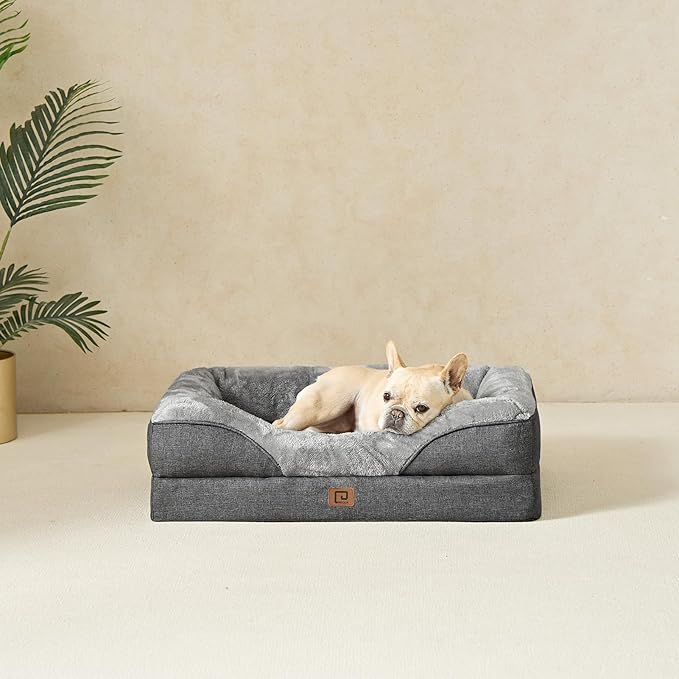EHEYCIGA Orthopedic Dog Bed for Medium Dog, 30x20 Inch Memory Foam Dog Couch Bed with Sides, Waterproof Liner & Washable Removable Cover, Bolster Pet Sofa, Grey