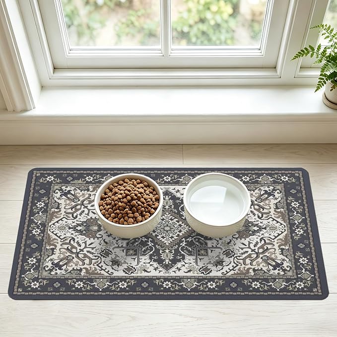 Pet Feeding Mat for Floors Waterproof Dog Mat for Food and Water Absorbent Quick Dry Non Slip mat for Cat Bowls