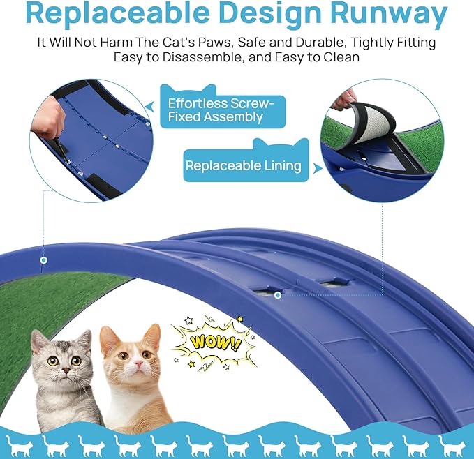 Cat Exercise Wheel, 39.4 Inch Indoor Treadmill for Cats with Carpeted Runway, Screw-Fixed Assembly for Easy Setup, Silent & Safe Fitness Equipment for Most Cats