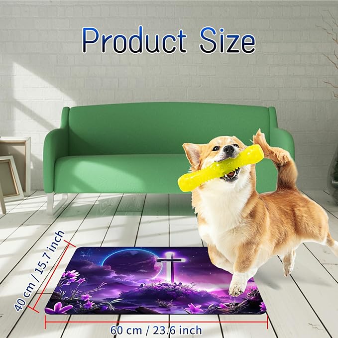Dog Food Mat, 15.7" x 23.6" Absorbent Pet Feeding Mat for Food and Water, Waterproof Diatom Mud Pet Placemat with Non-Slip Rubber Backing, Cat Bowl Mat for Floors - Purple Sky Flower